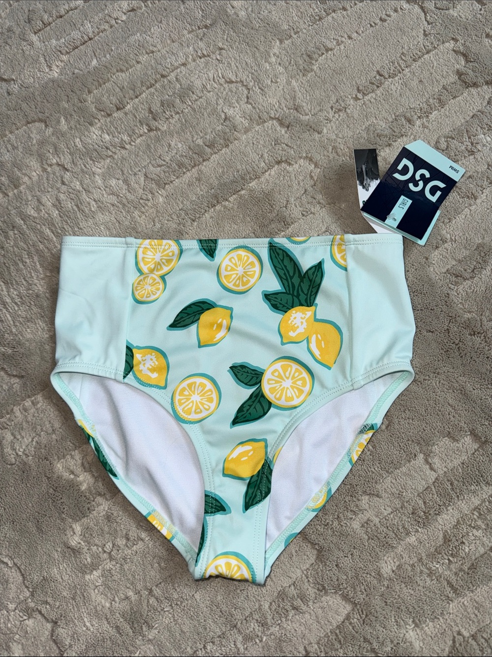 DSG High-Waist Lemon Print Bikini Bottoms - Mint, Yellow & Green